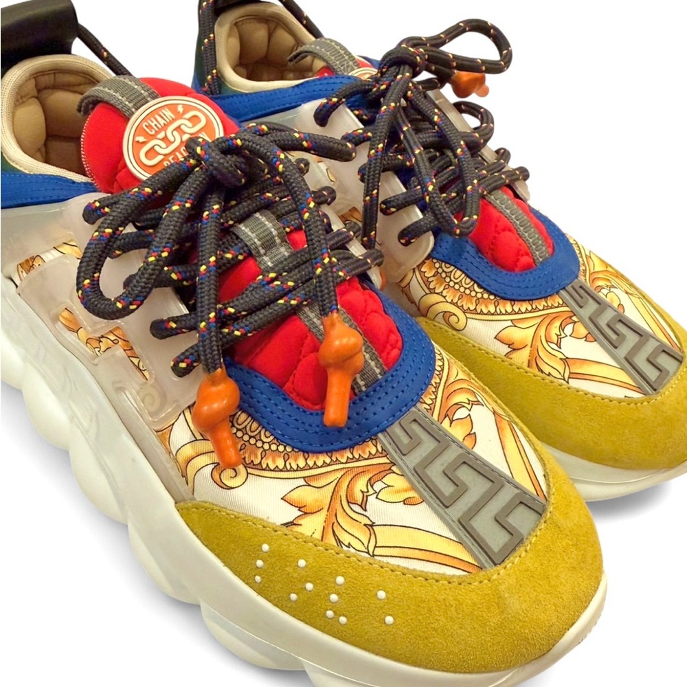 Versace Chain Reaction Baroque Sneakers IT40/US Men7/US Women10 Blue & Yellow - Picture 10 of 10